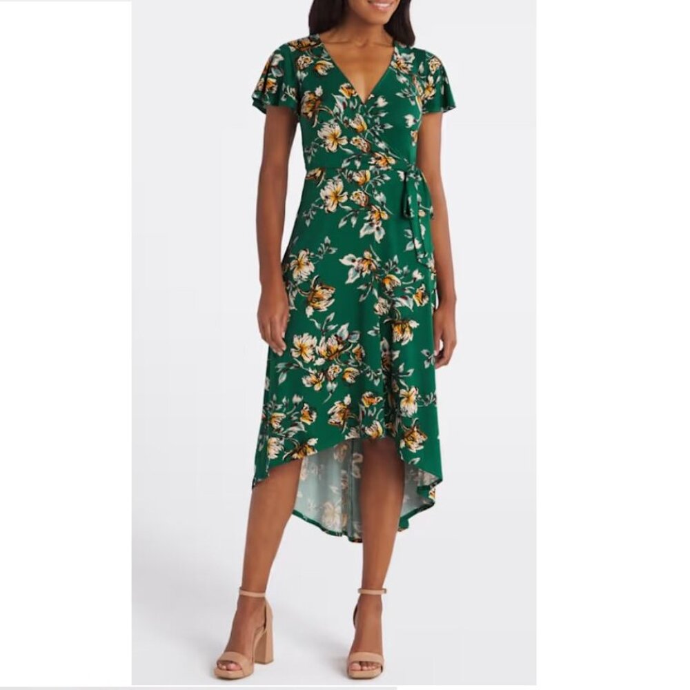 Hawthorne and Ivy - Irene Faux Wrap Brushed Knit Hi Lo Maxi Dress
